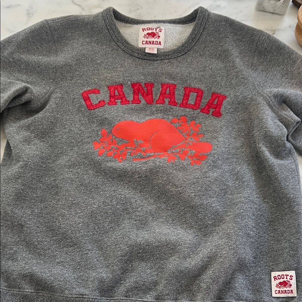 Roots Gray Crewneck Sweater with Red Canada Logo